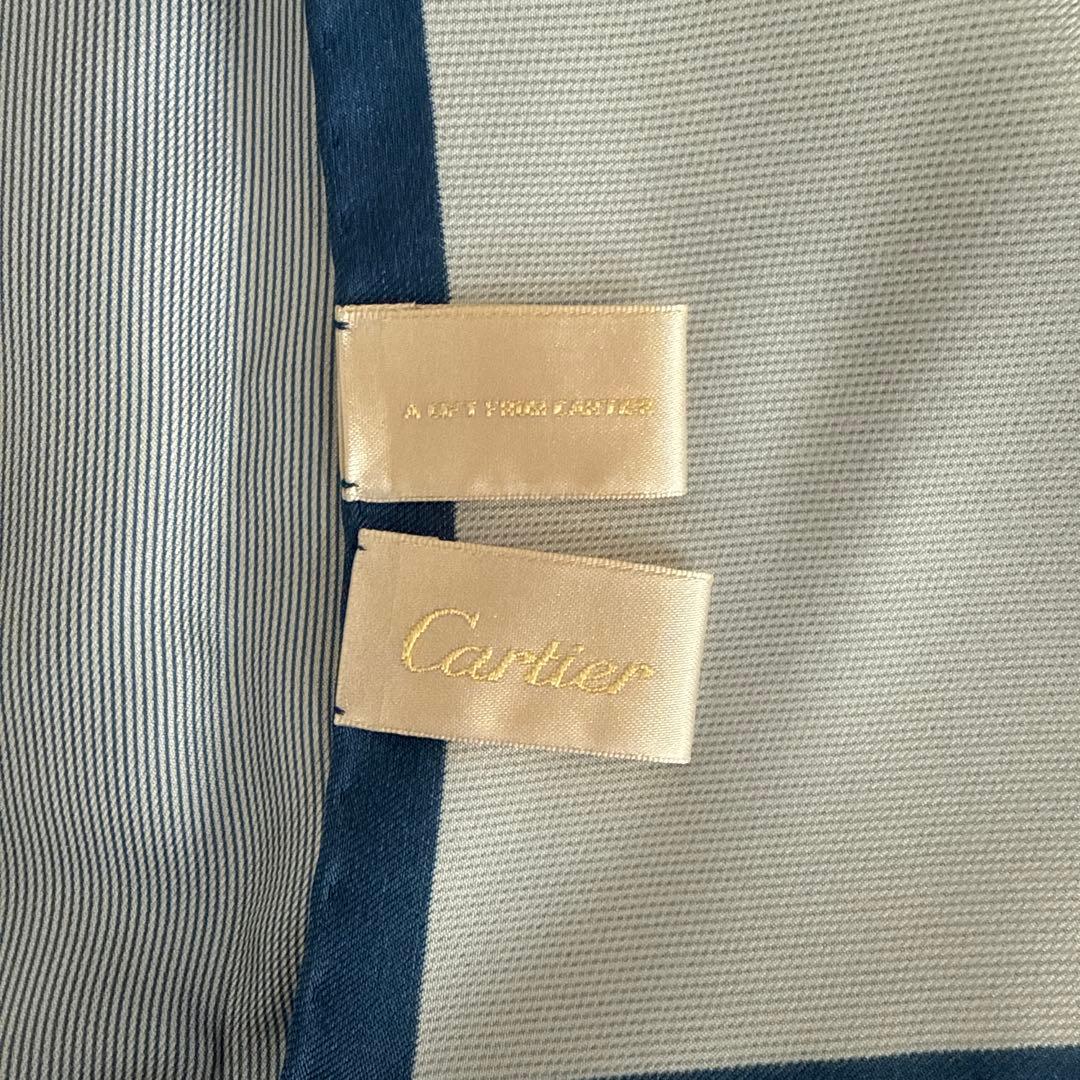 新品 カルティエ Cartier ブルー ストライプ ハンカチ ポケットチーフ