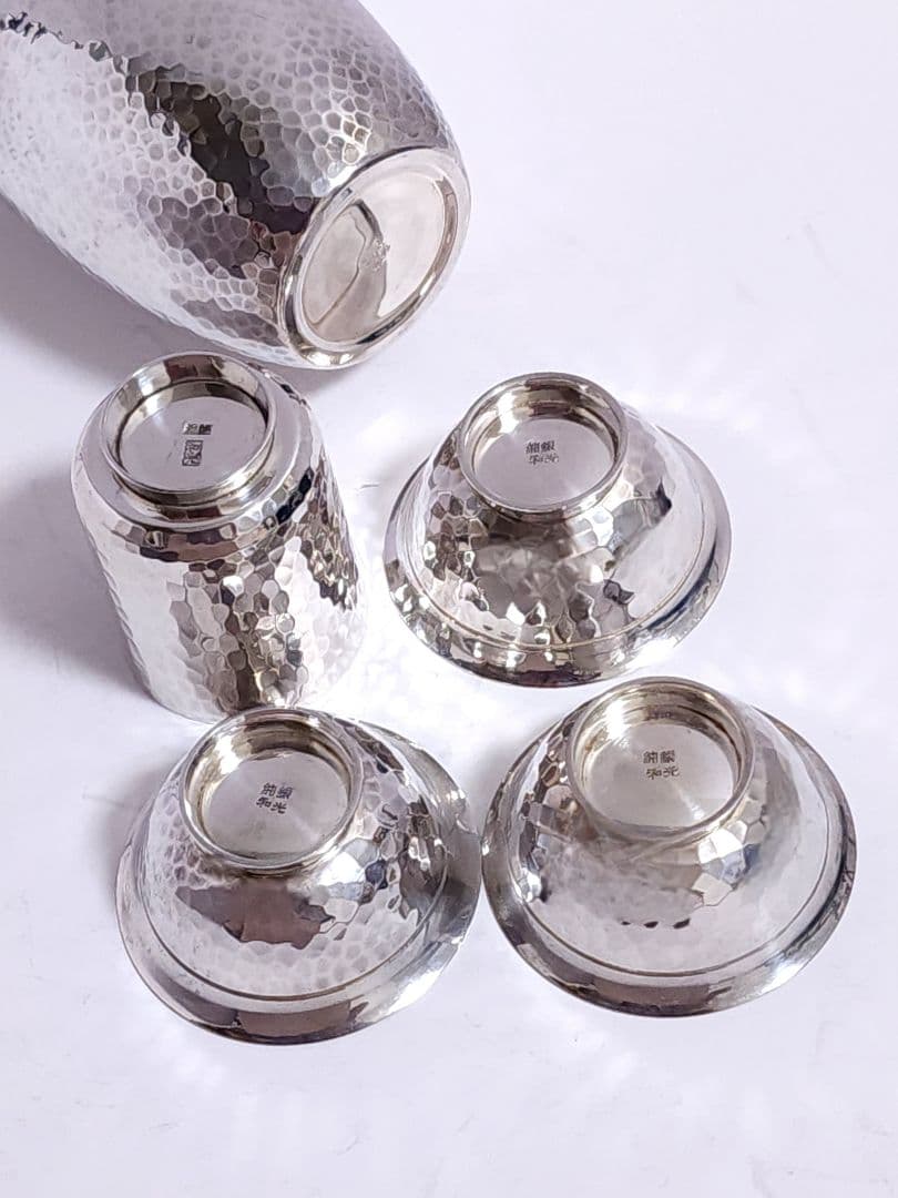 純銀 和光 酒器 セット　徳利（1）盃（3）コップ（１）総重量：約157.97ｇ