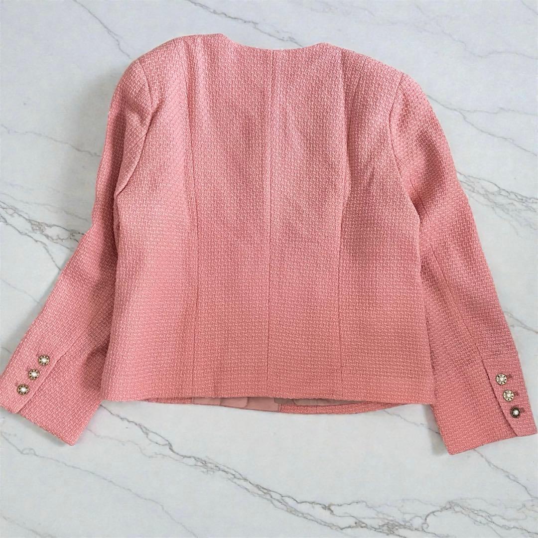 INGEBORG インゲボルグ尾州ツイード ノーカラージャケットピンク11号美品