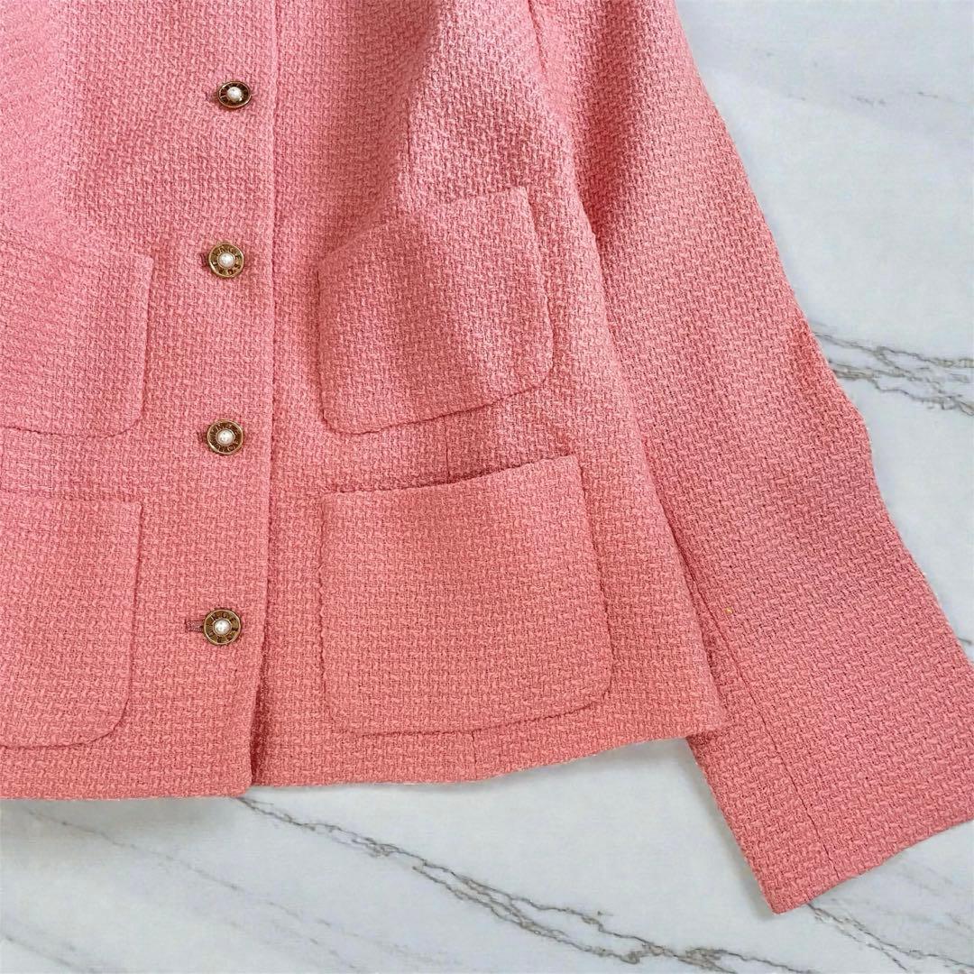 INGEBORG インゲボルグ尾州ツイード ノーカラージャケットピンク11号美品