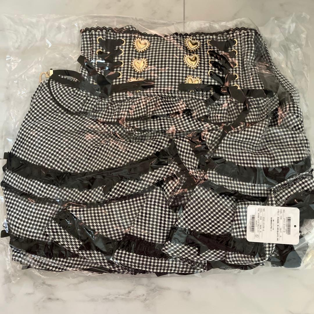 はしごリボンチェックティアードスカパン ブラック