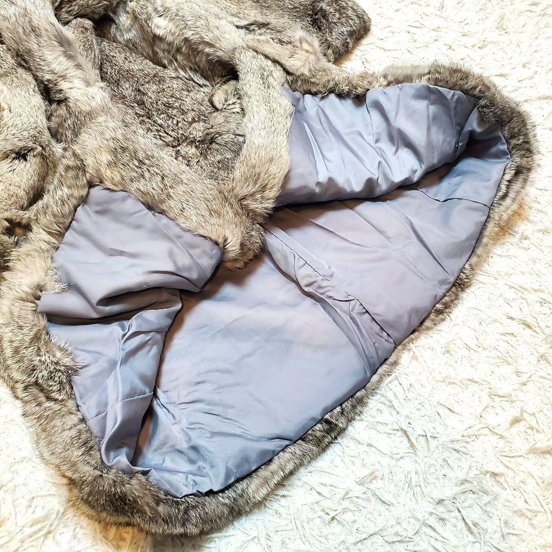 美品 ラビットファー 毛皮 ロングコート モコモコ ベルト付き リアルファー