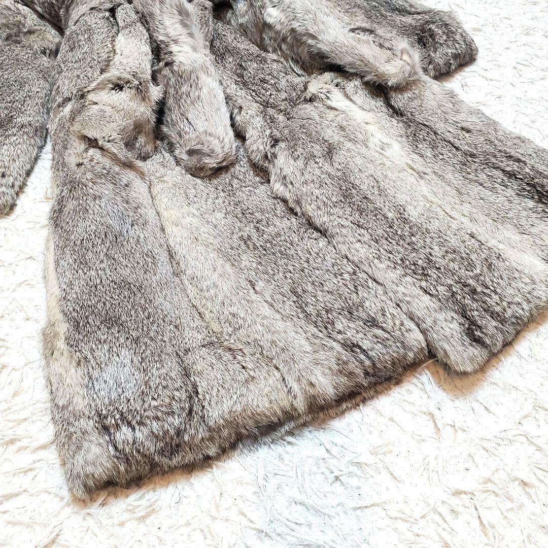 美品 ラビットファー 毛皮 ロングコート モコモコ ベルト付き リアルファー