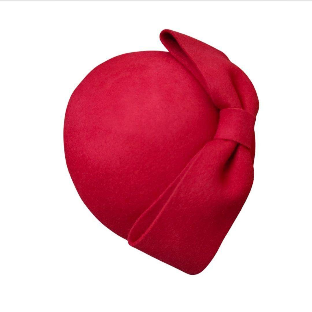 2点セット大リボン冬帽子ヴィンテージ調ピルボックス帽日常ヘッドピースフェルト赤黒