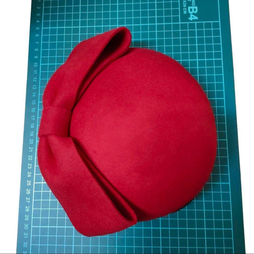 2点セット大リボン冬帽子ヴィンテージ調ピルボックス帽日常ヘッドピースフェルト赤黒