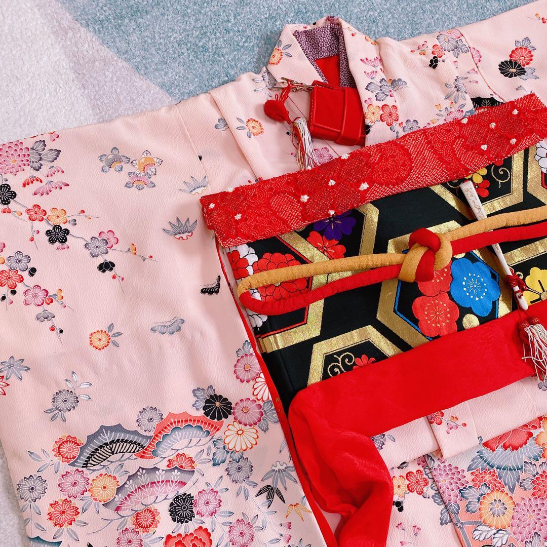 七五三 7歳〜ジュニア 着物 帯 ビーズバッグ 草履 小物セット ちりめん