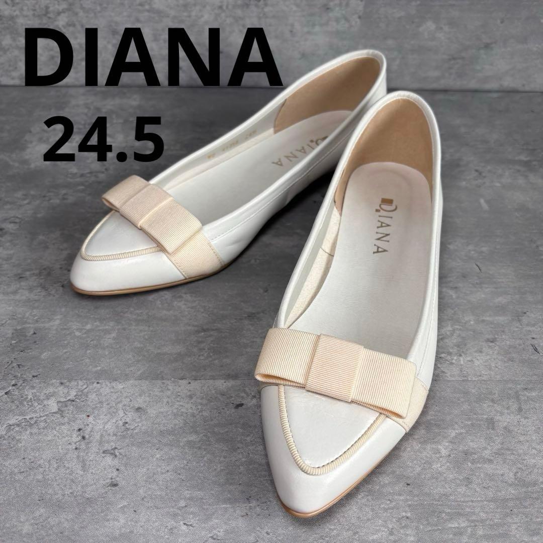 【新品】DIANA ダイアナ　オペラシューズ　リボン　レザー　ポインテッド 白