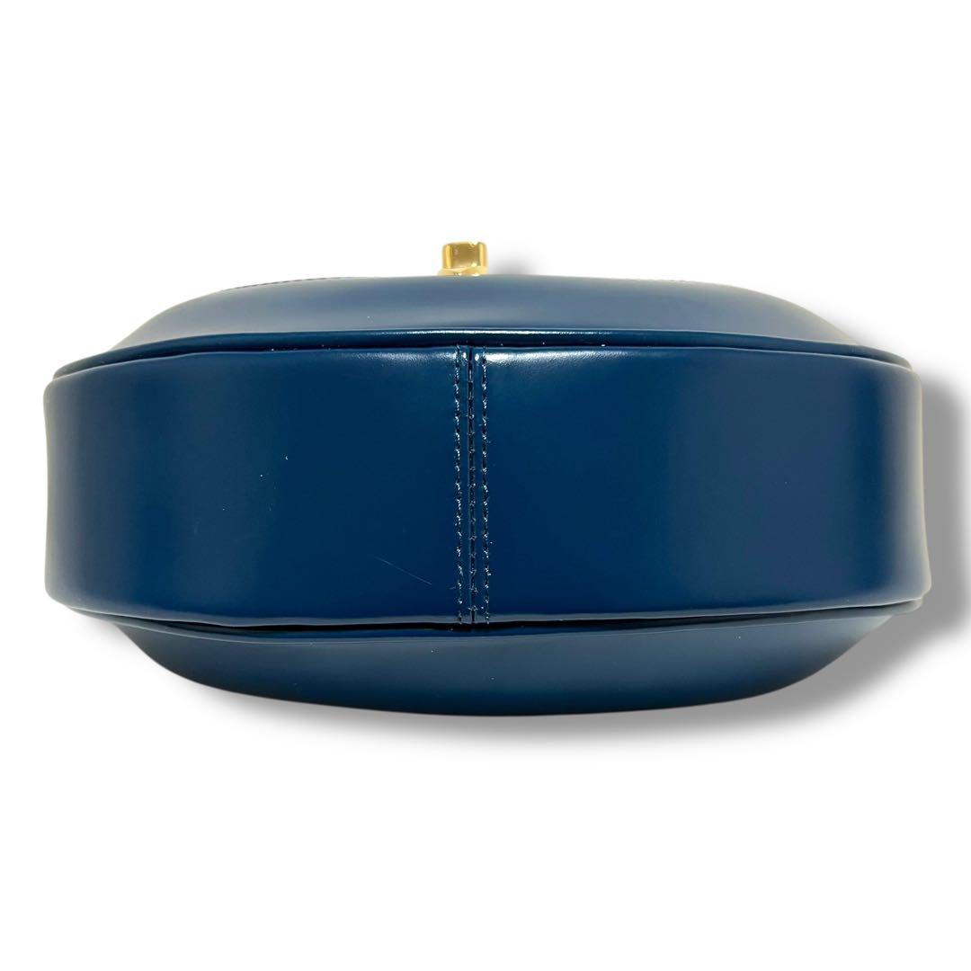 美品 傳濱野 ショルダーバッグ レザー アビスブルー アールクラネ ターンロック