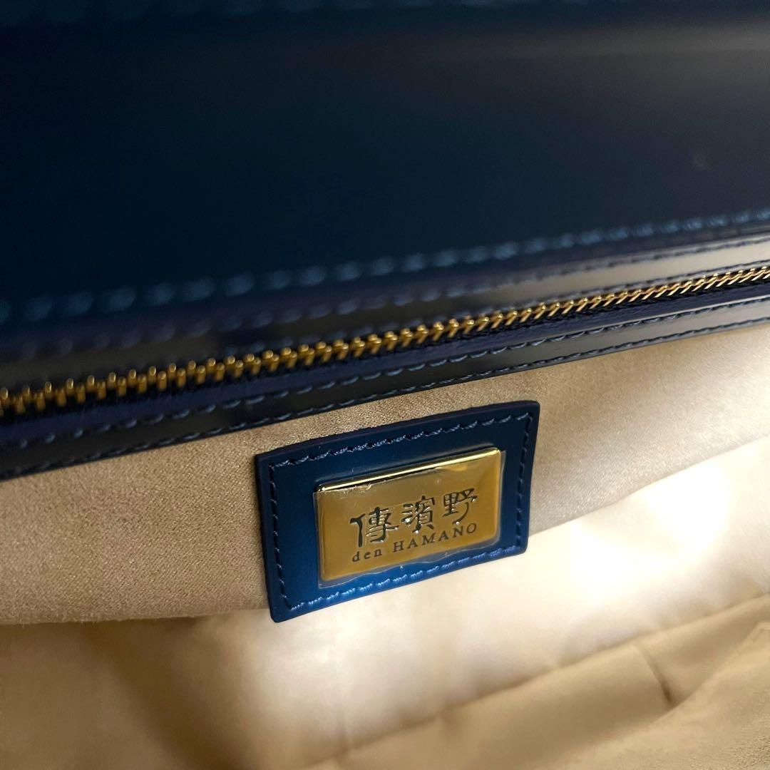 美品 傳濱野 ショルダーバッグ レザー アビスブルー アールクラネ ターンロック