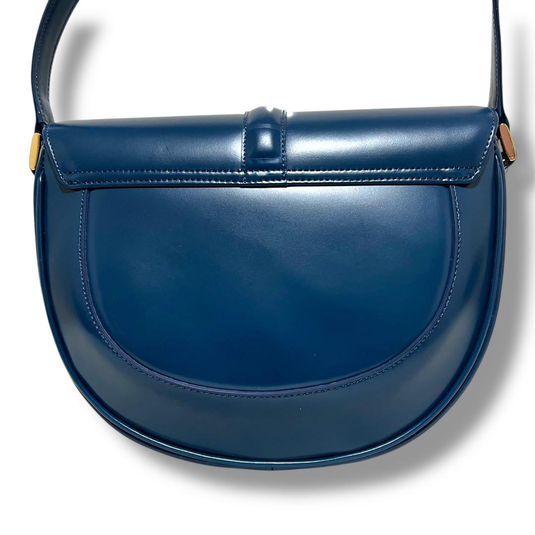美品 傳濱野 ショルダーバッグ レザー アビスブルー アールクラネ ターンロック