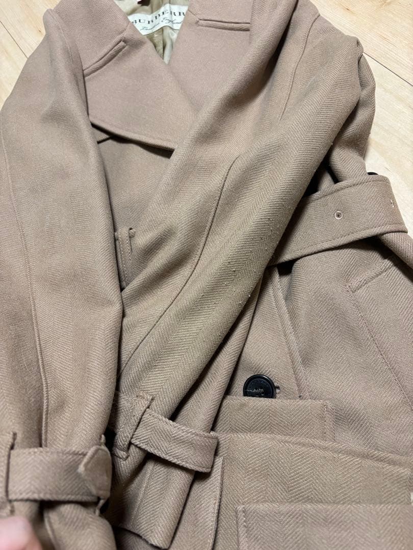 ベージュ ダブルブレスト カシミヤウールトレンチコート　UK8 Burberry