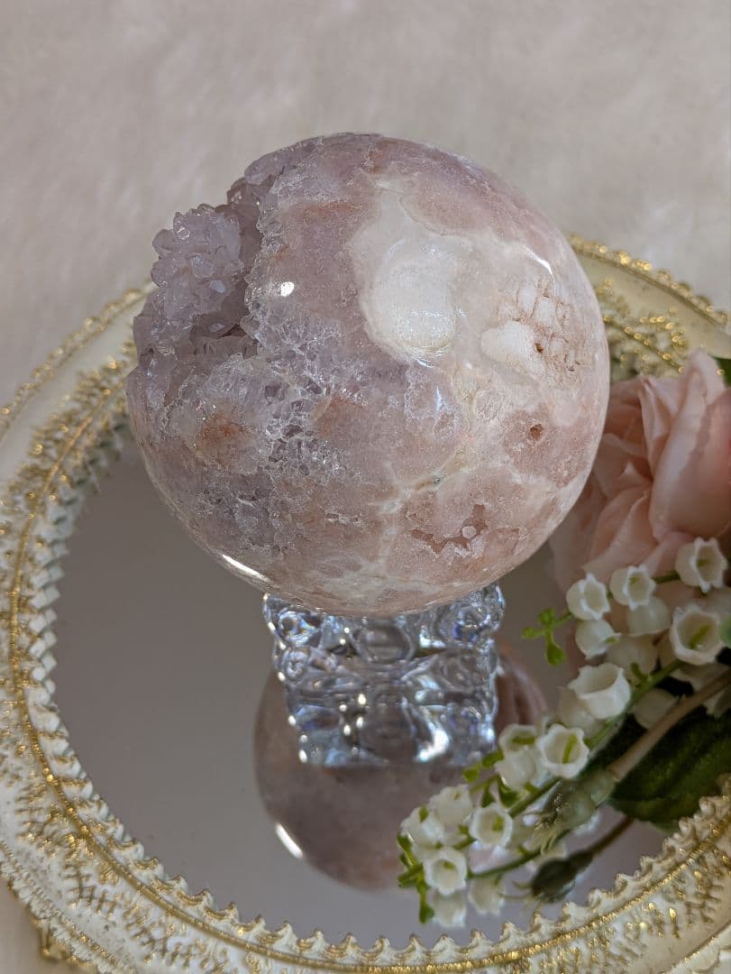 ☆ピンクアメジスト　アゲート☆　 花　スフィア　オールカット　大玉　9.5cm