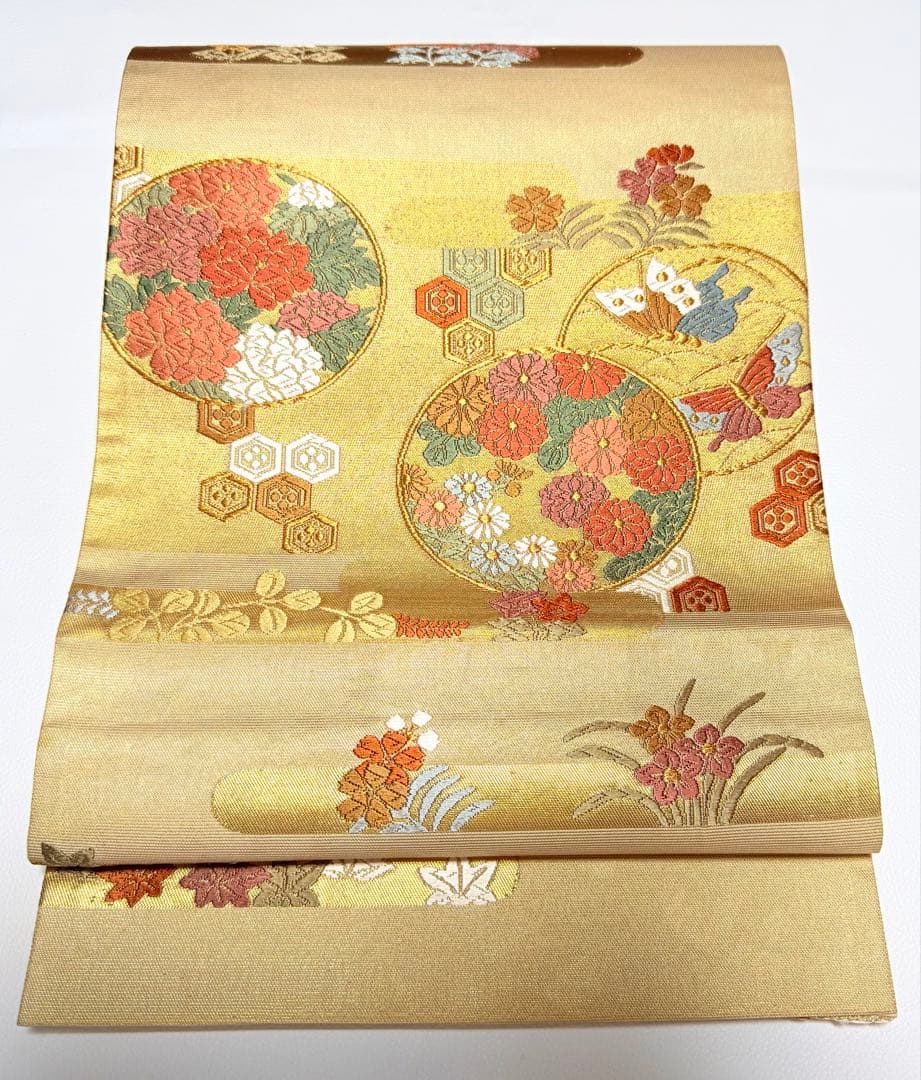 高級 袋帯 正絹 六通柄 西陣織 ゴールド 訪問着 留袖 色無地