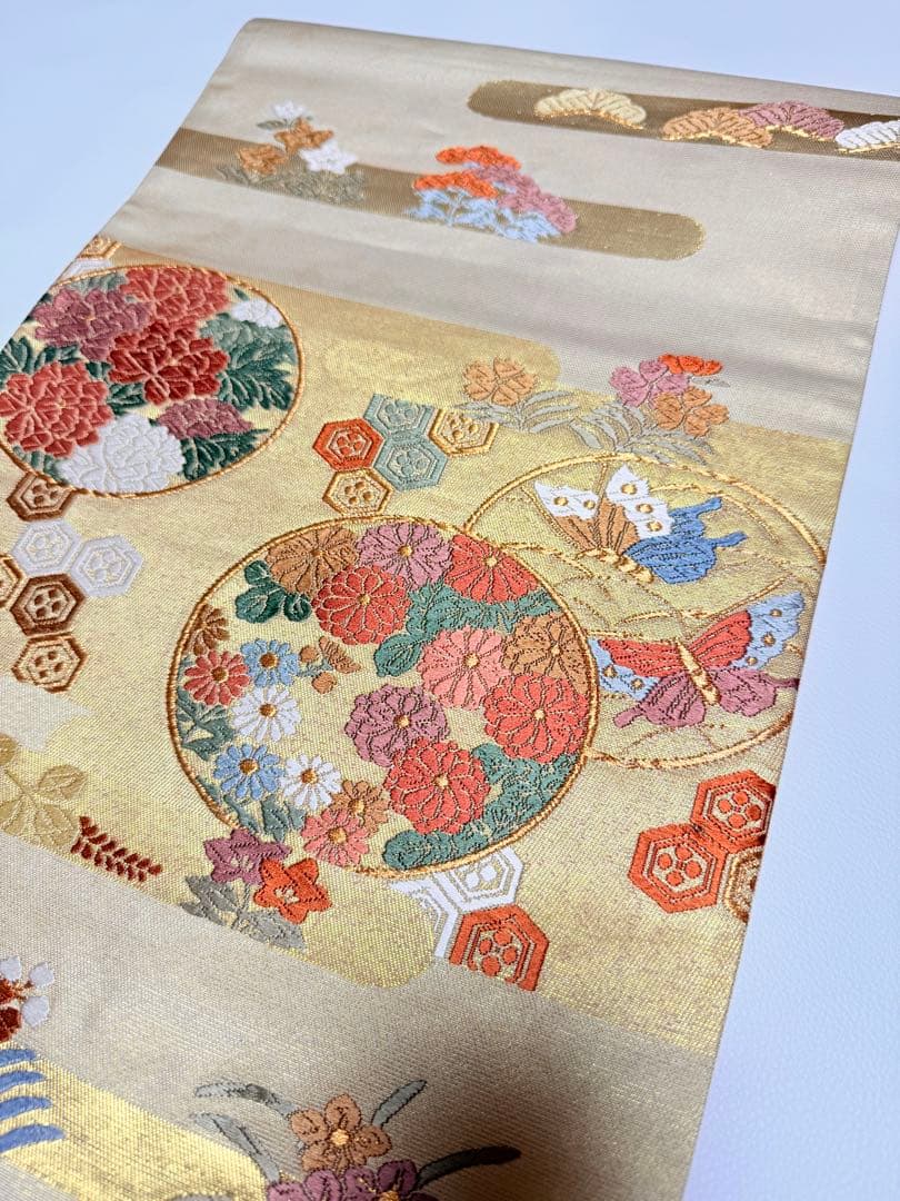 高級 袋帯 正絹 六通柄 西陣織 ゴールド 訪問着 留袖 色無地