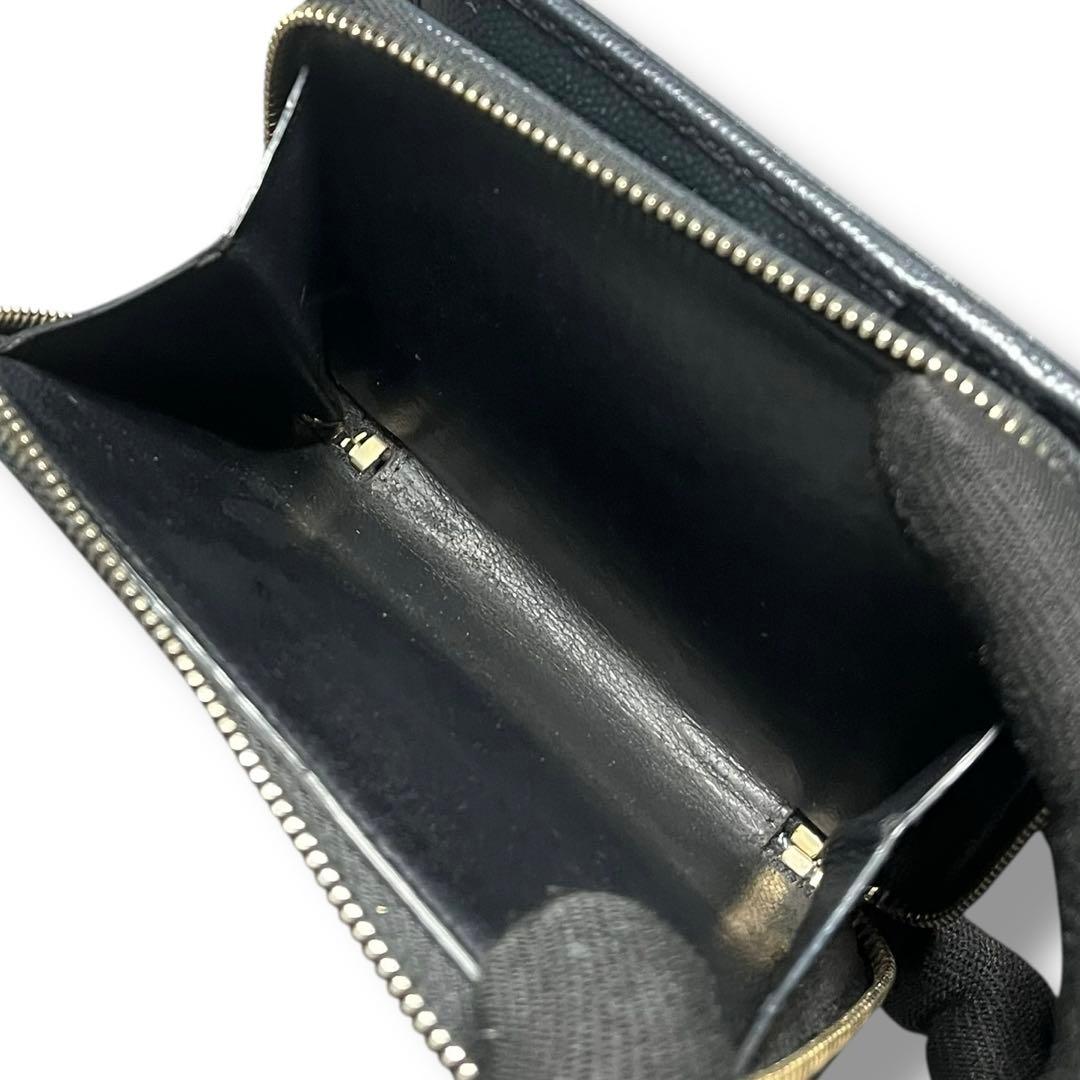 美品 サンローラン 財布 YSL キャビアスキン ブラック コンパクト 折財布