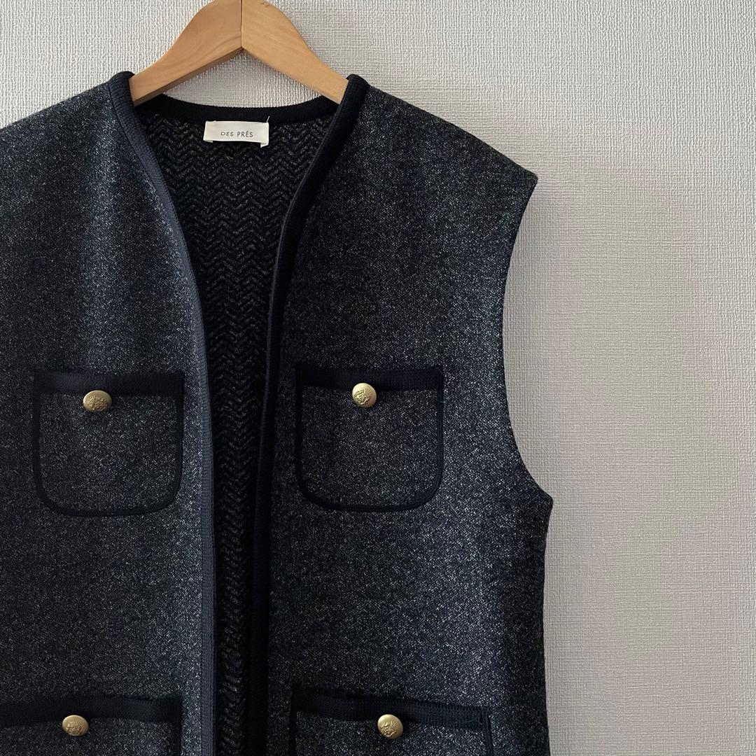 美品！DES PRES ヘリンボーンバックフロントオープンジレ トゥモローランド