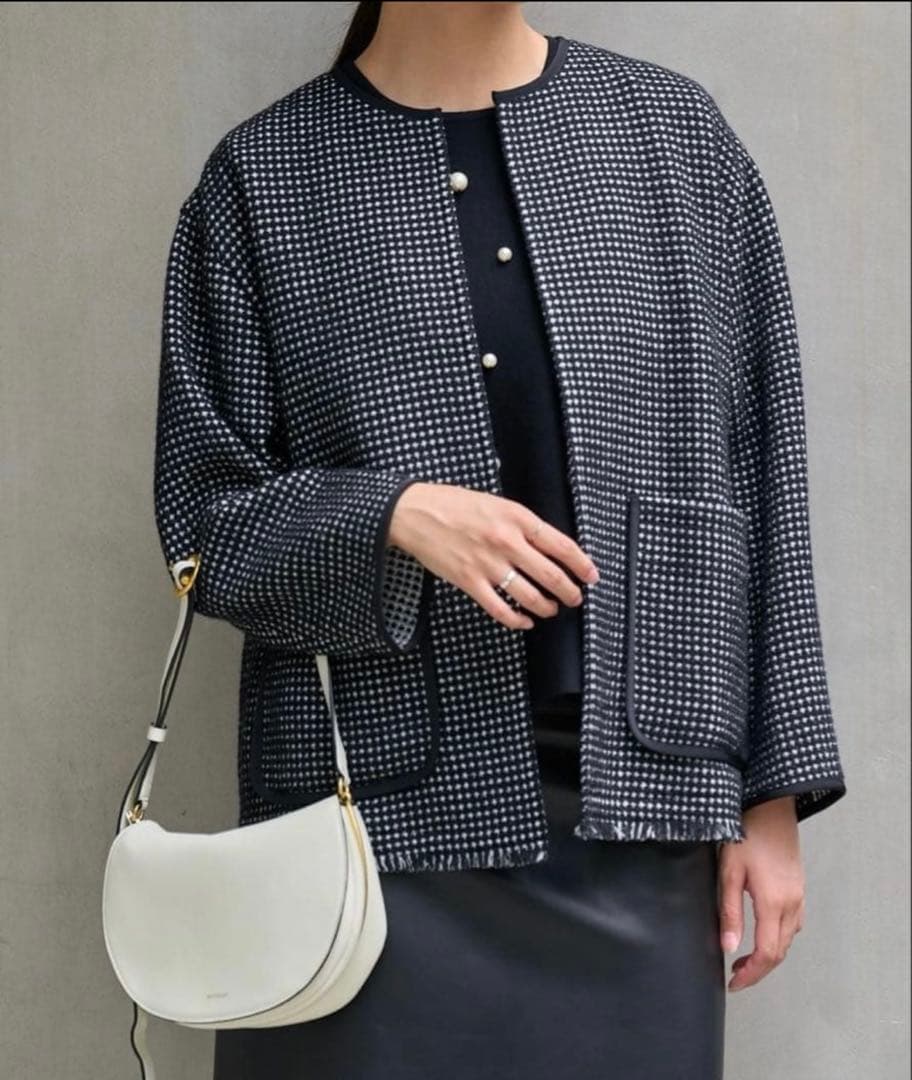 Ballsey ボールジィ ワッフルツイード ノーカラージャケット　34