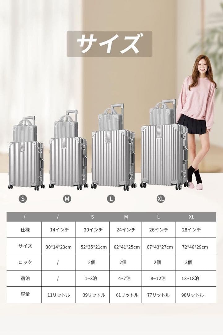 【1回のみ使用】キャリー スーツケース ミニキャリー シルバー TSAロック