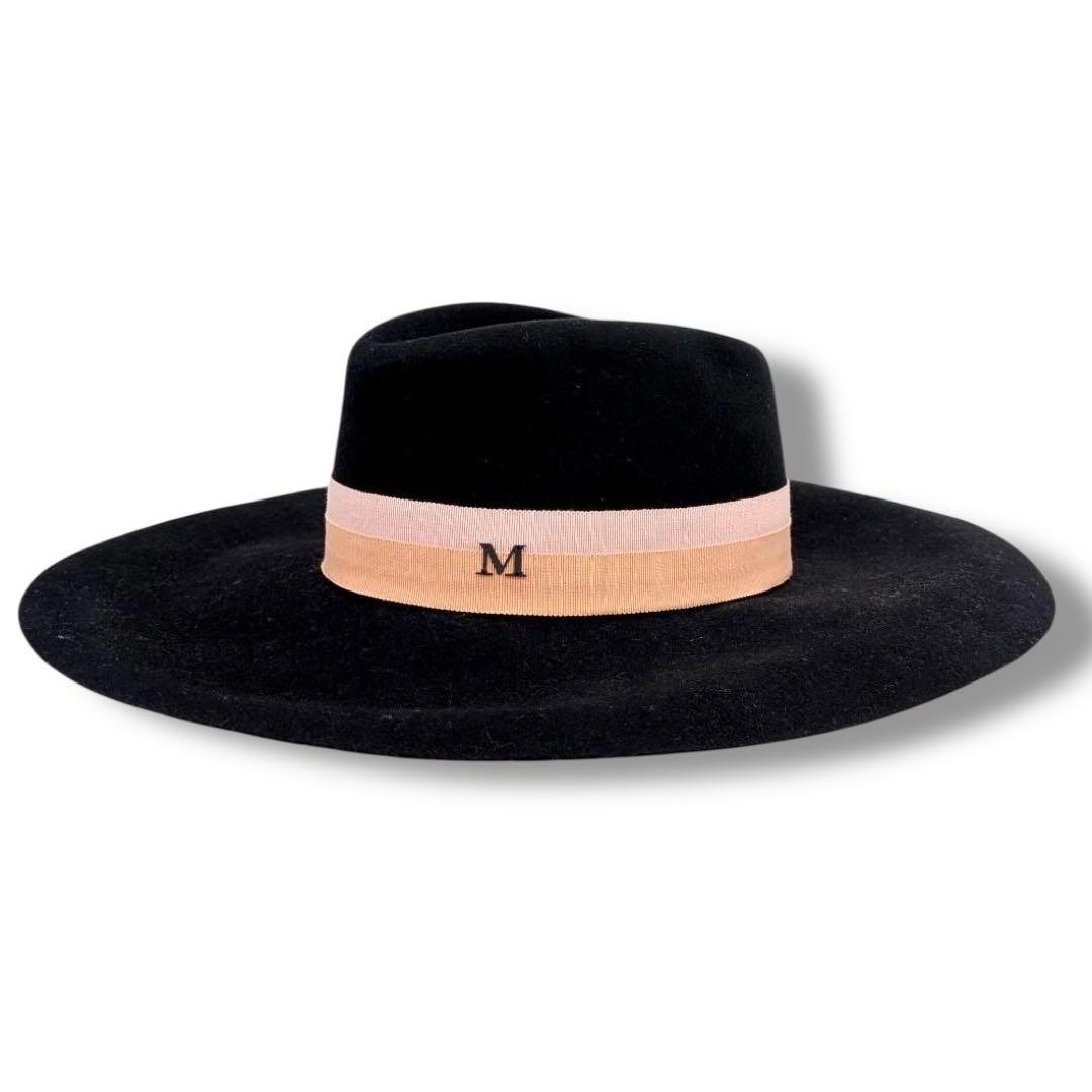 極美品✨メゾンミッシェル　ハット　ウール100% ブラック　ピンク　つば広　M