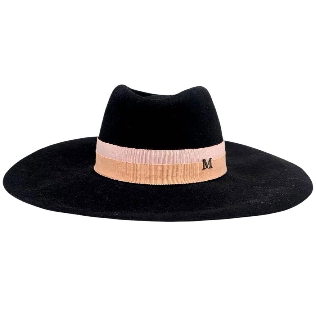 極美品✨メゾンミッシェル　ハット　ウール100% ブラック　ピンク　つば広　M