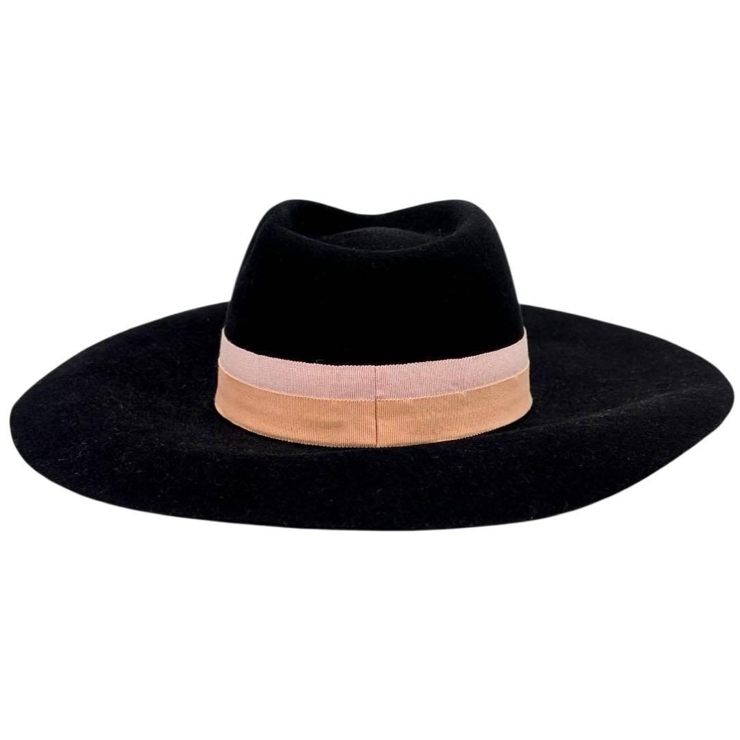 極美品✨メゾンミッシェル　ハット　ウール100% ブラック　ピンク　つば広　M
