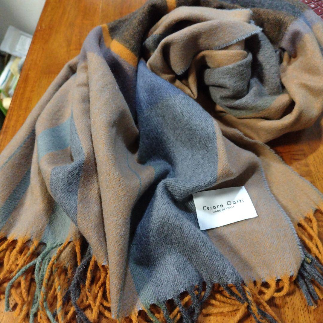 Cesare Gatti 極上ストール ブラウン系チェック マフラー カシミア