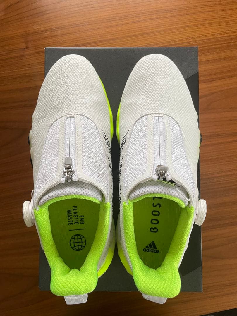 adidas BOOST ゴルフシューズ ホワイト/グリーン 26cm