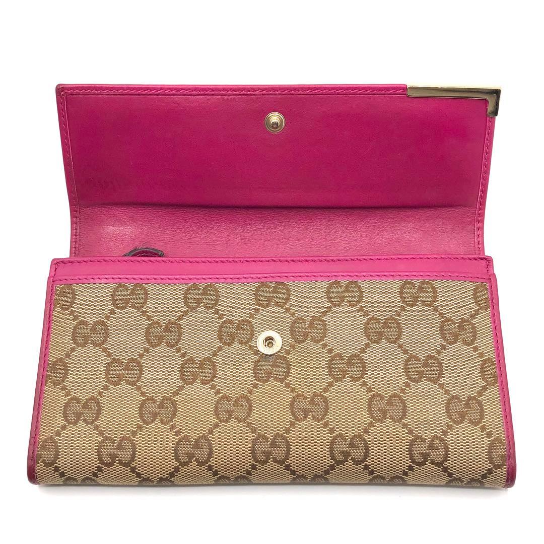 グッチ 長財布 プレート フラップ GGキャンバス レザー