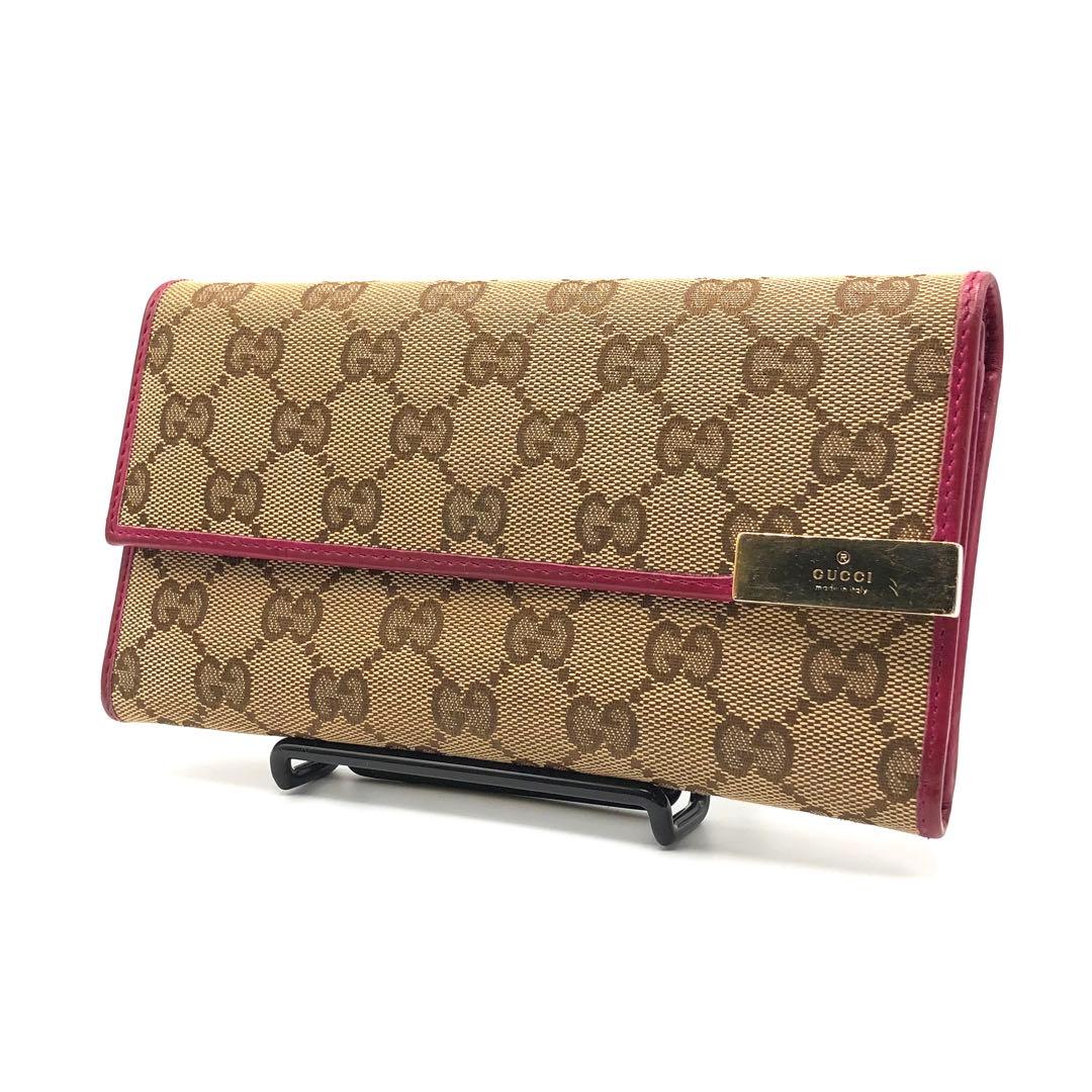 グッチ 長財布 プレート フラップ GGキャンバス レザー