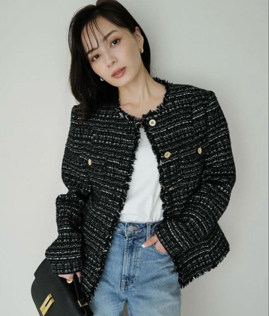 ノーカラージャケット ミックスカラー サイズM