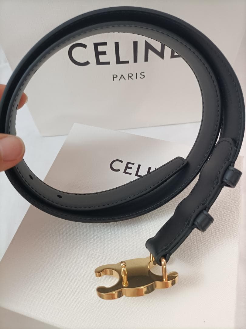ブラック♪セリーヌ ベルト celine レディース 黒 ゴールドロゴ
