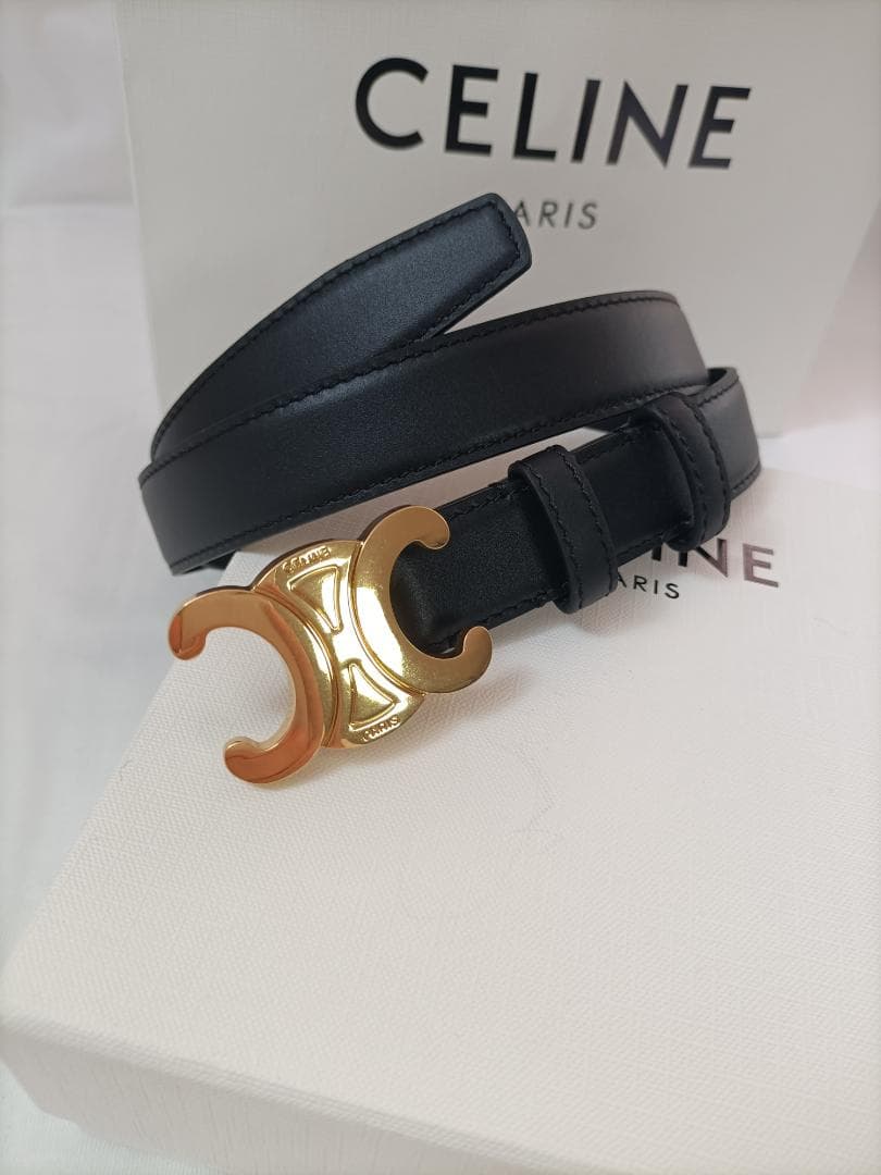 ブラック♪セリーヌ ベルト celine レディース 黒 ゴールドロゴ