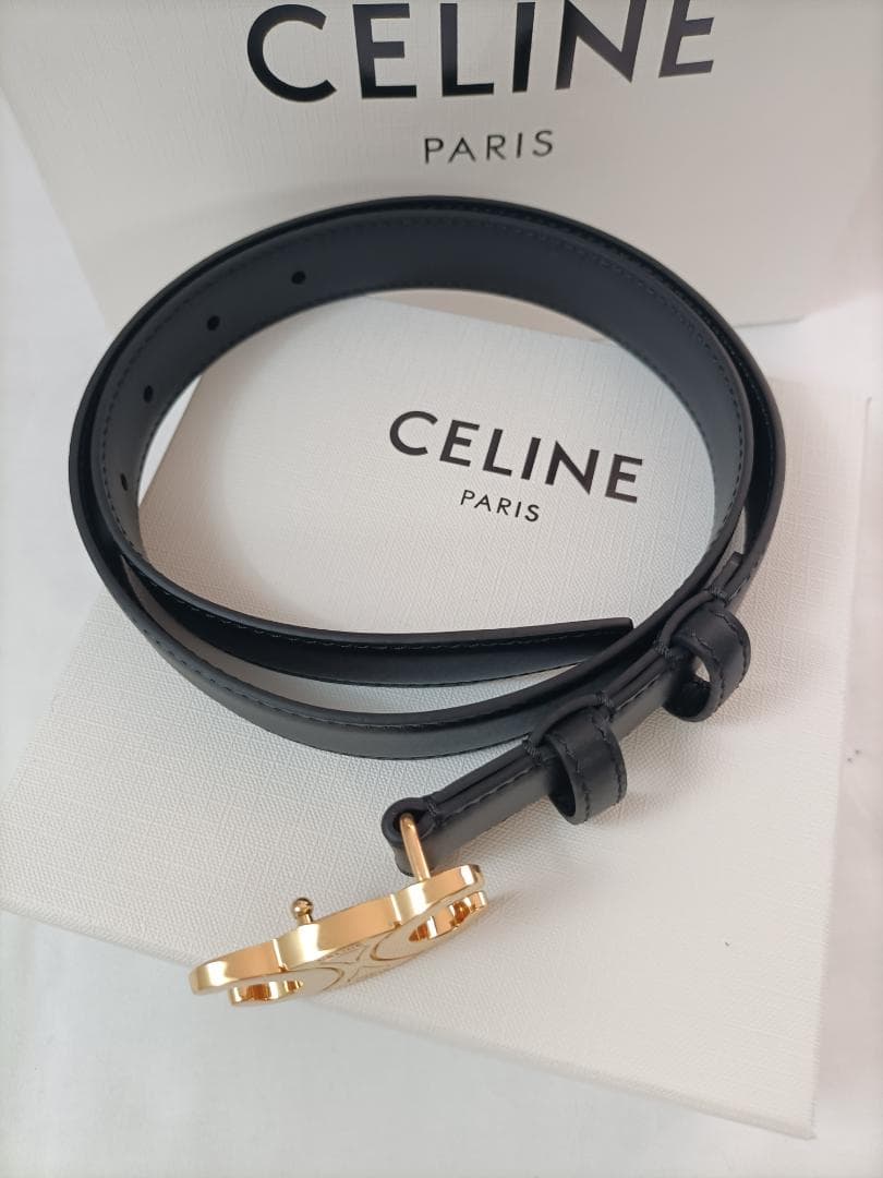 ブラック♪セリーヌ ベルト celine レディース 黒 ゴールドロゴ