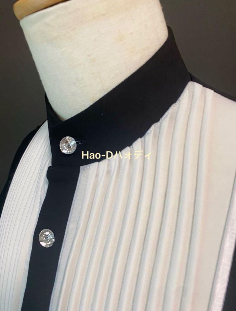 社交ダンス★ラテン★メンズ★新品★シャツ★白黒★イカ胸★S