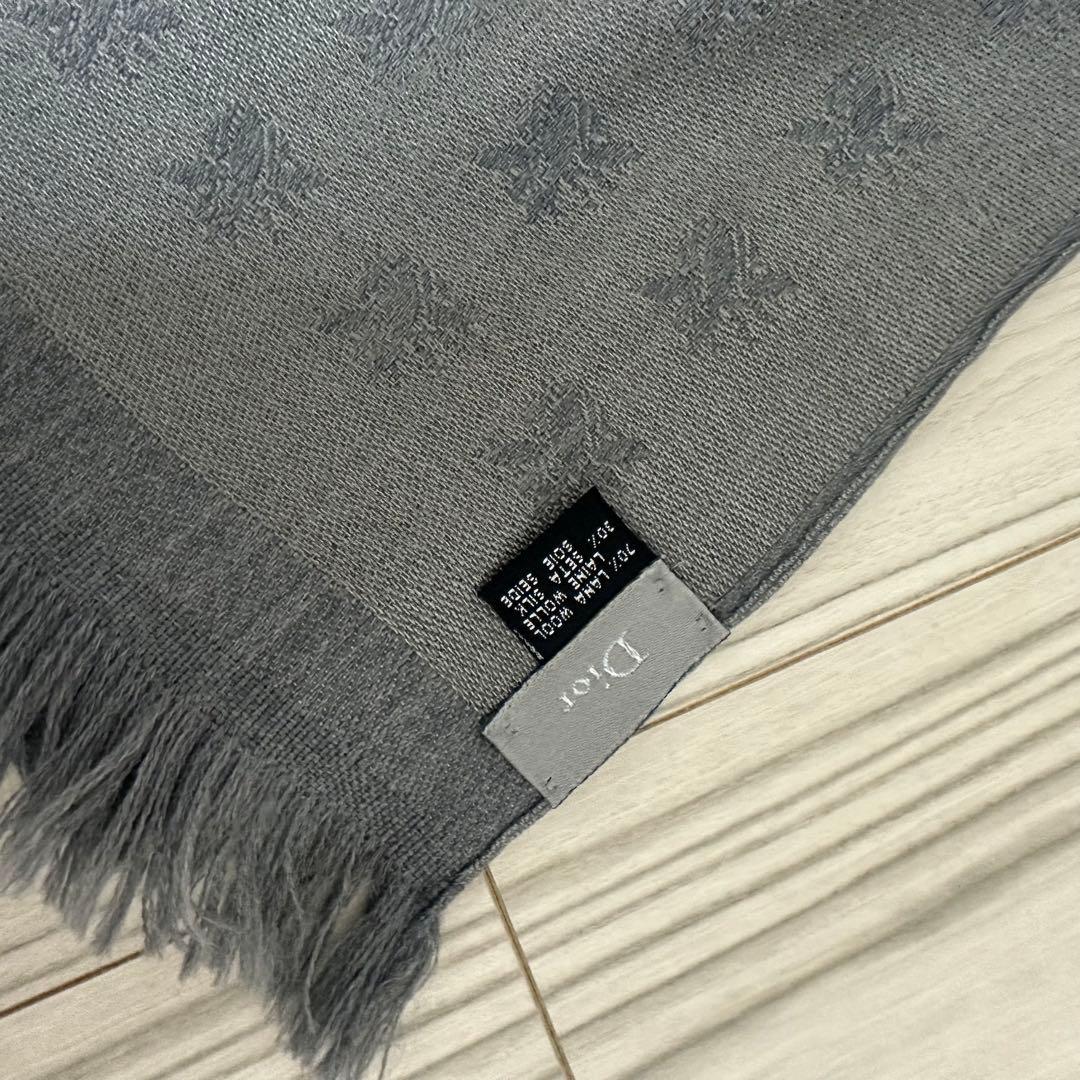 【美品】Dior Bee総柄 グレー メンズマフラー ウールシルク混