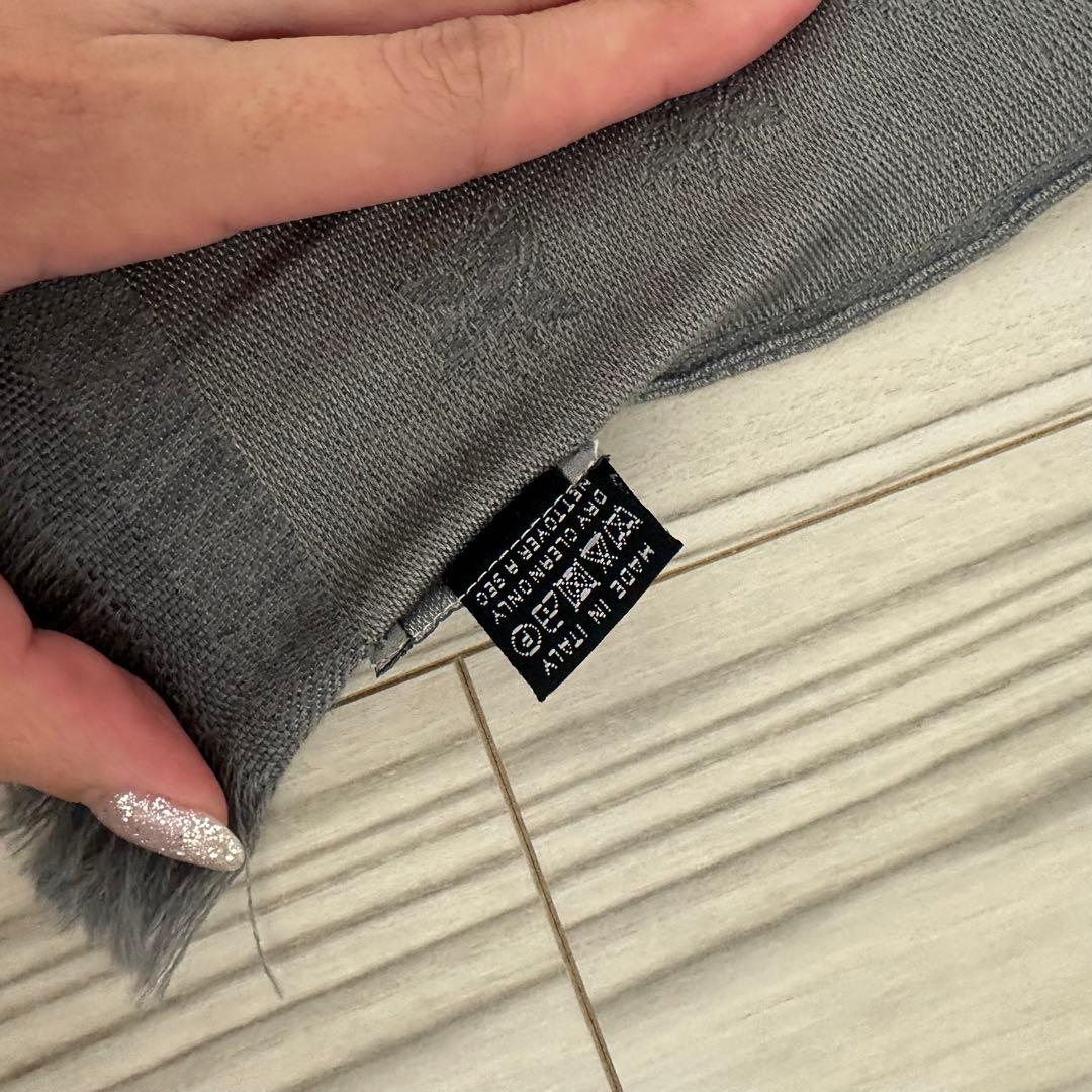 【美品】Dior Bee総柄 グレー メンズマフラー ウールシルク混