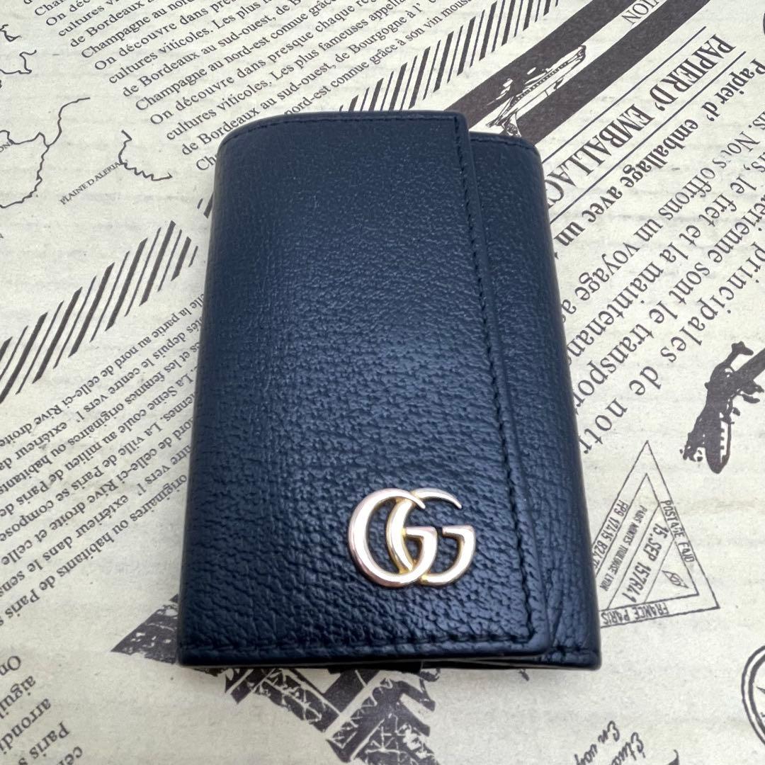 グッチ キーケース 鍵 GGマーモント 革 黒 6連 FP401