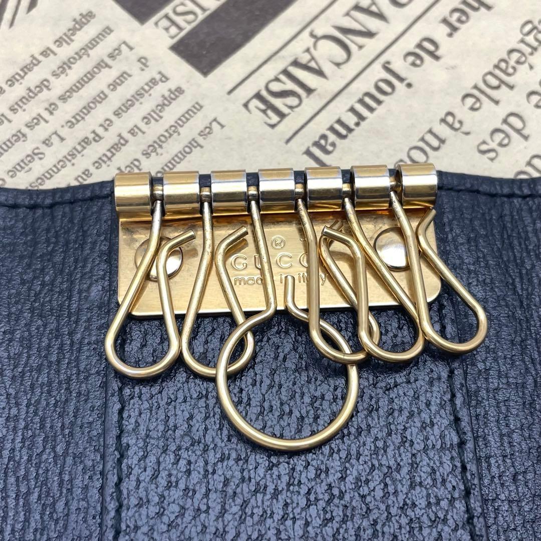 グッチ キーケース 鍵 GGマーモント 革 黒 6連 FP401