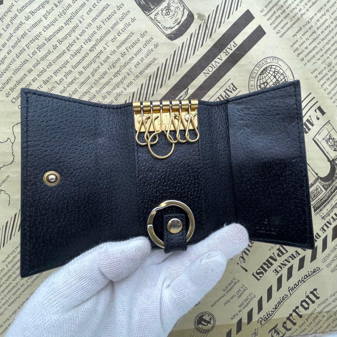 グッチ キーケース 鍵 GGマーモント 革 黒 6連 FP401