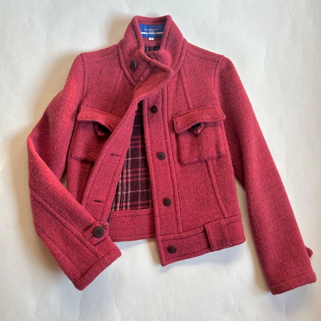 バーバリーブルーレーベル　極美品　ウール　ショートジャケット　えんじ系　臙脂　赤