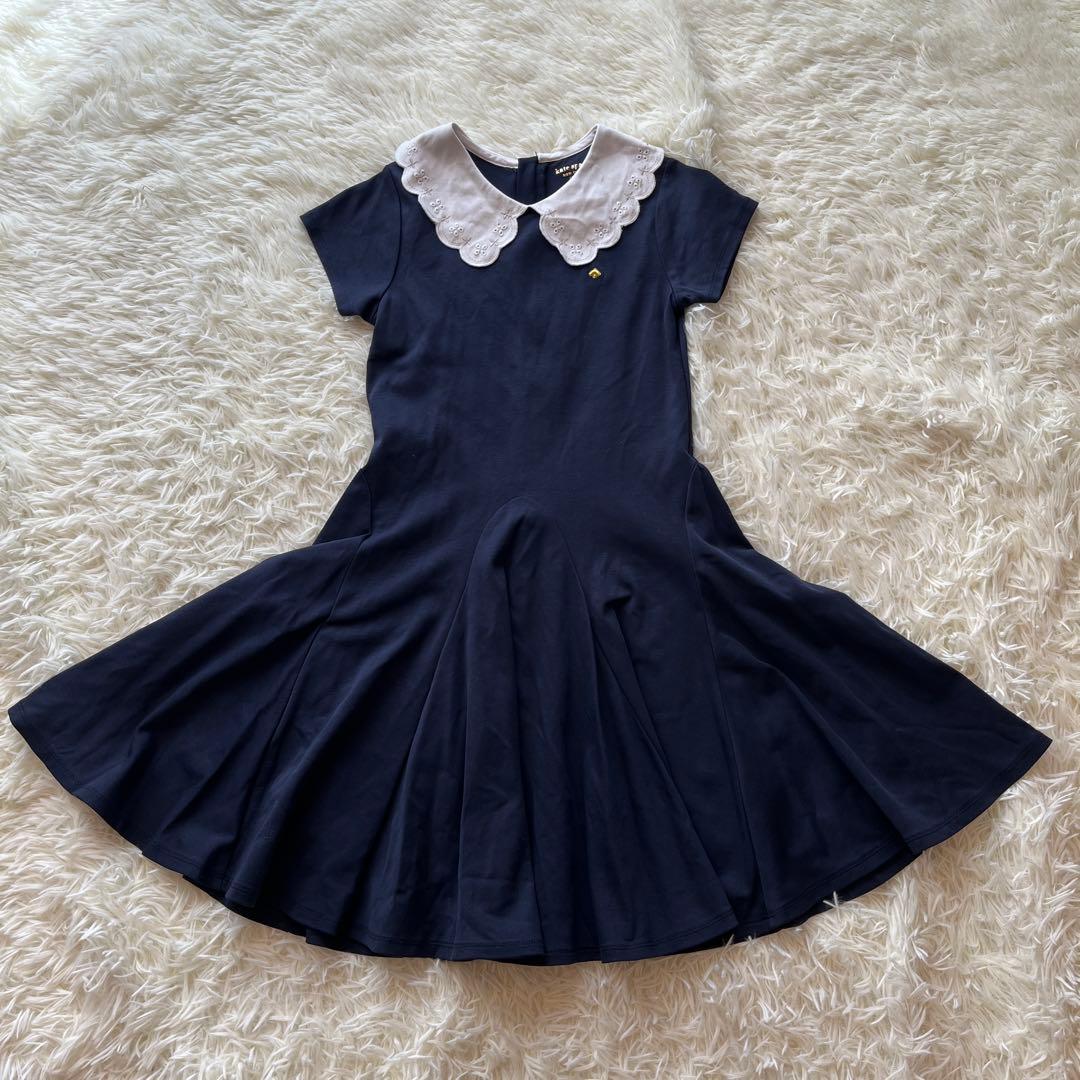 ケイトスペード キッズ ワンピース 半袖 レース襟付 刺繍ロゴ 150