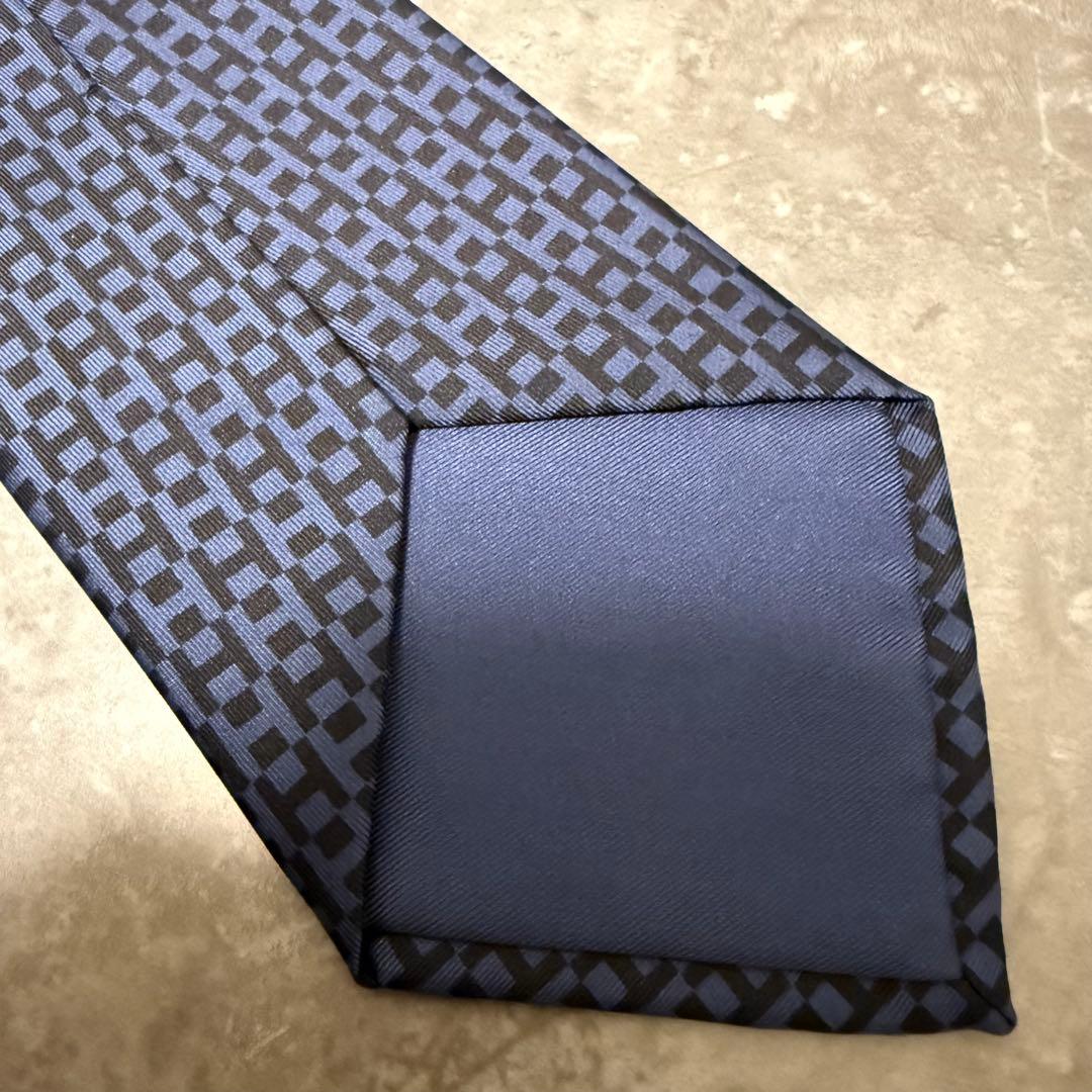 【✨極美品✨】HERMES エルメス ネクタイ ファソネ H柄 ネイビー シルク