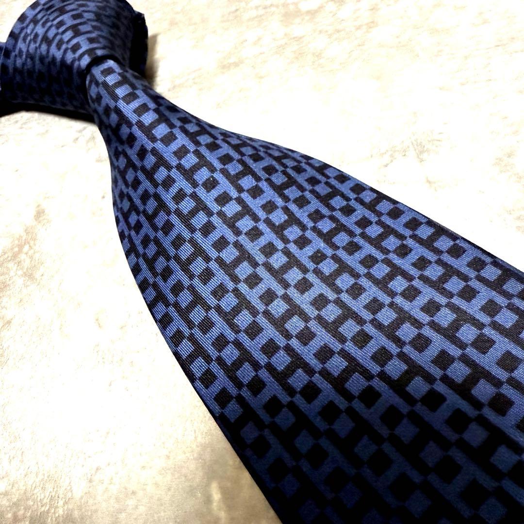 【✨極美品✨】HERMES エルメス ネクタイ ファソネ H柄 ネイビー シルク