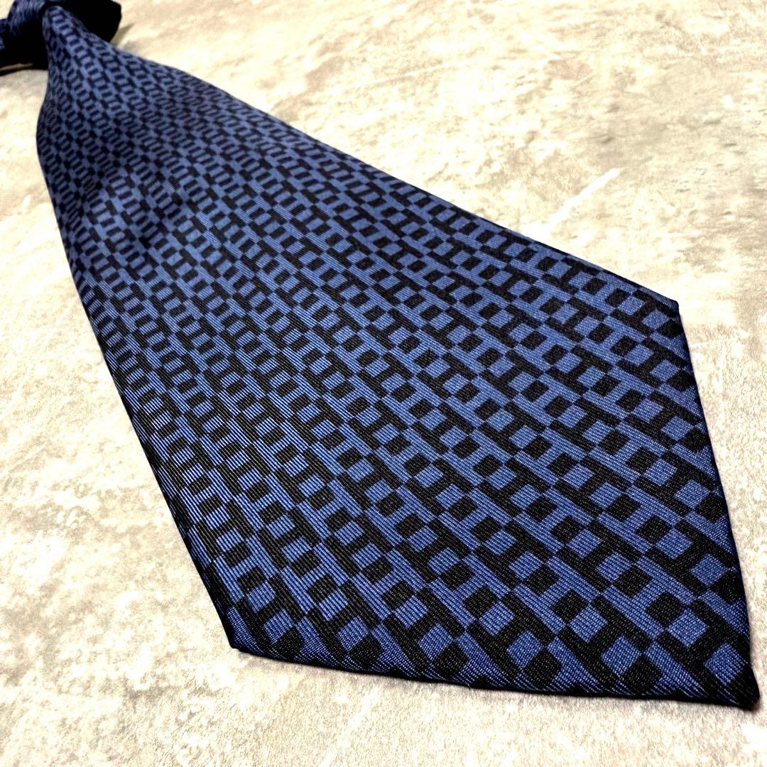 【✨極美品✨】HERMES エルメス ネクタイ ファソネ H柄 ネイビー シルク
