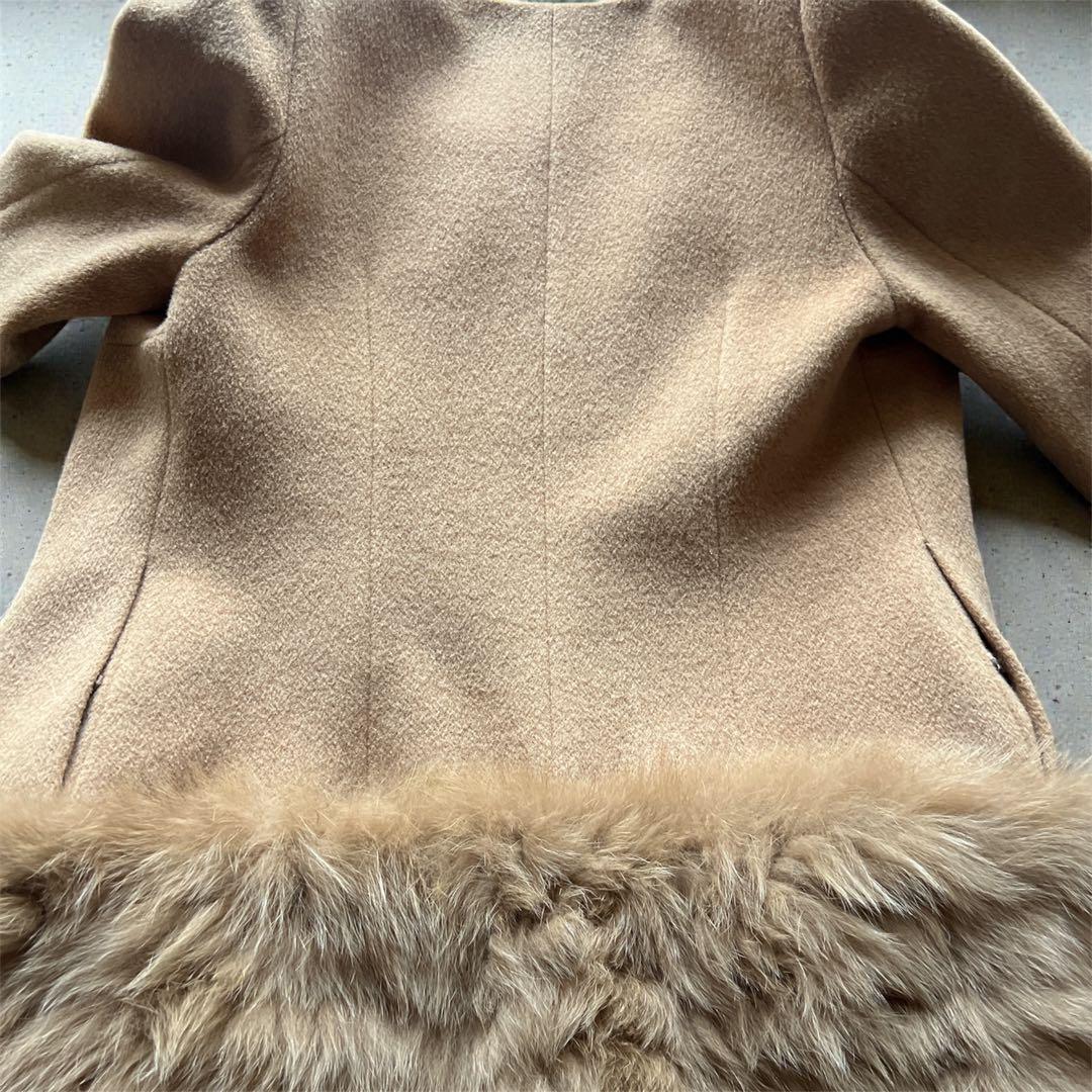 美品クイーンズコート　フォックスファー付き 　ノーカラーコート