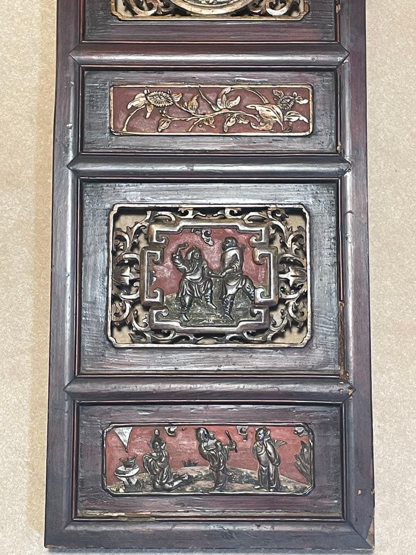 アンティーク　木製彫刻飾り花板 1&2 2枚セット