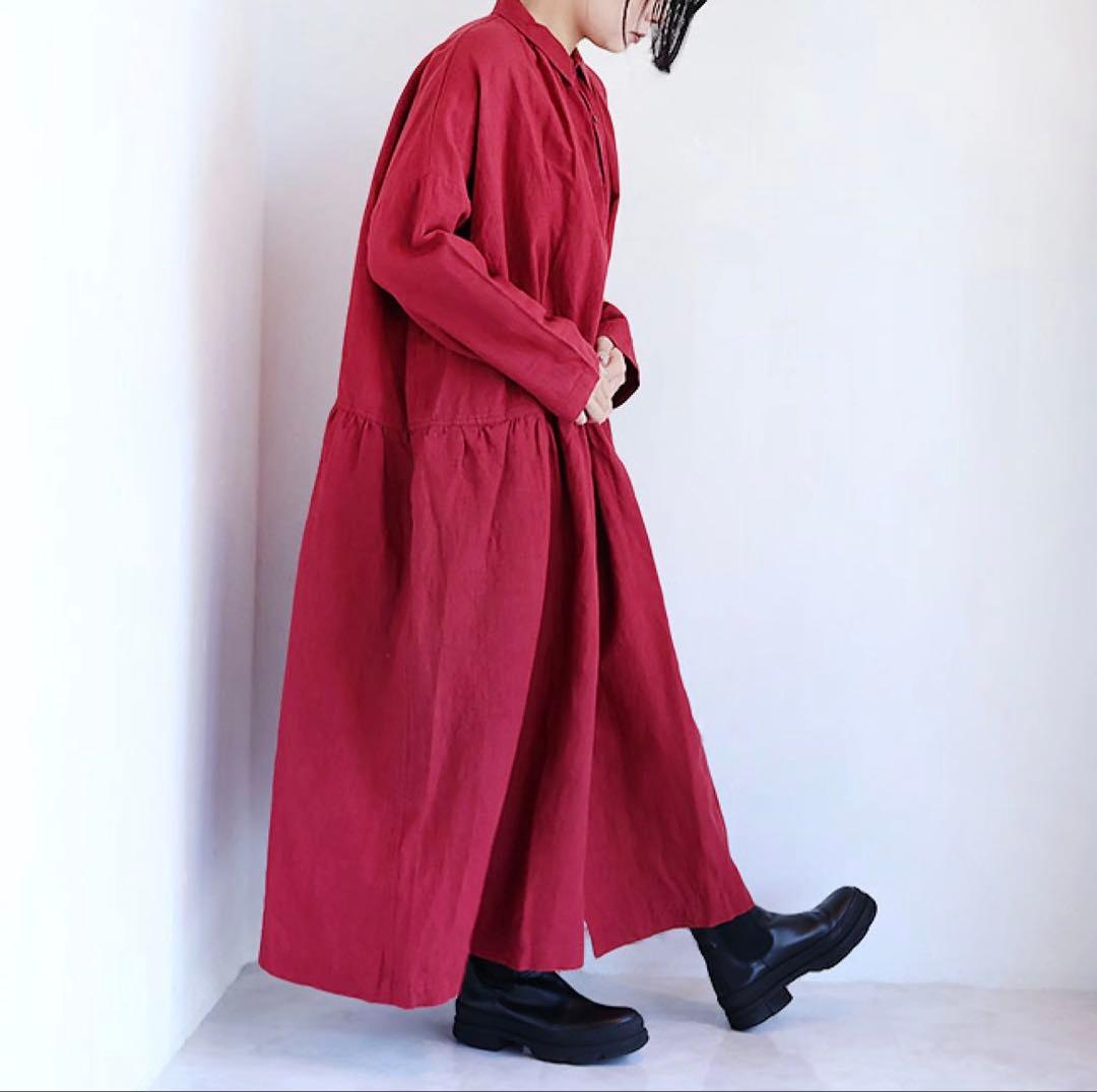 iCHi Antiquites(イチアンティークス)リネンワンピース　レッド