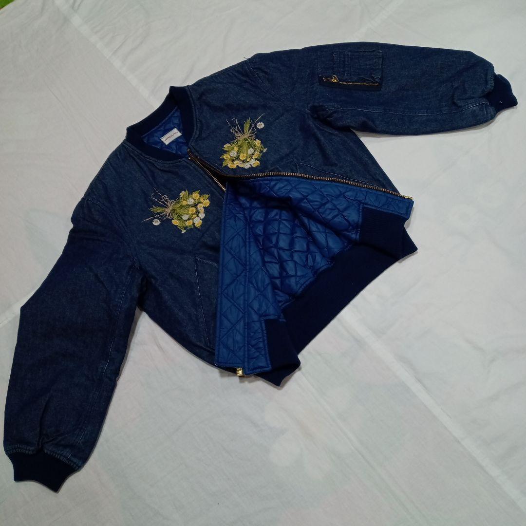 茉*華様 ワンダフルワールド デニムブルゾン キルティング リブ たんぽぽ刺繍