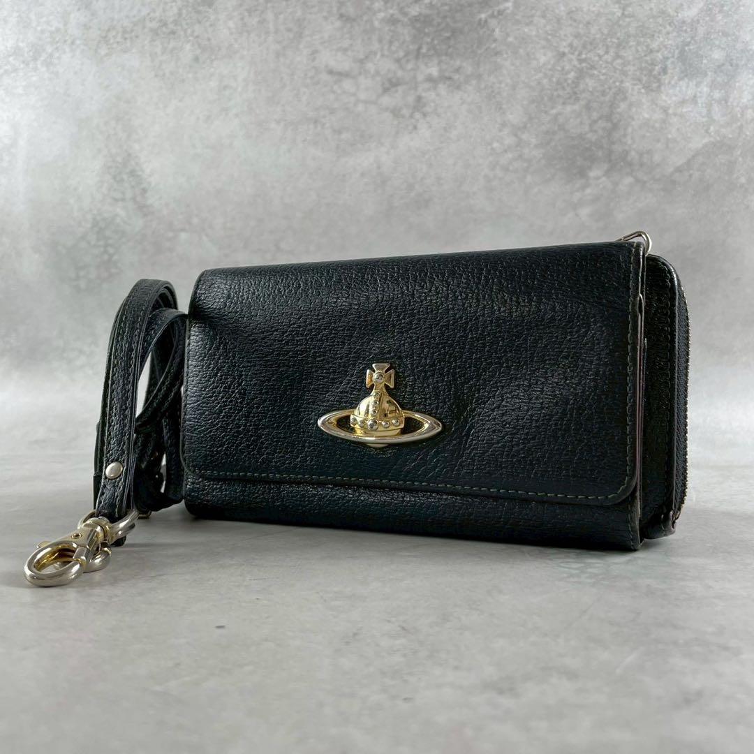 ヴィヴィアンウエストウッド　長財布　ショルダーバッグ　オーブ　レザー　ブラック