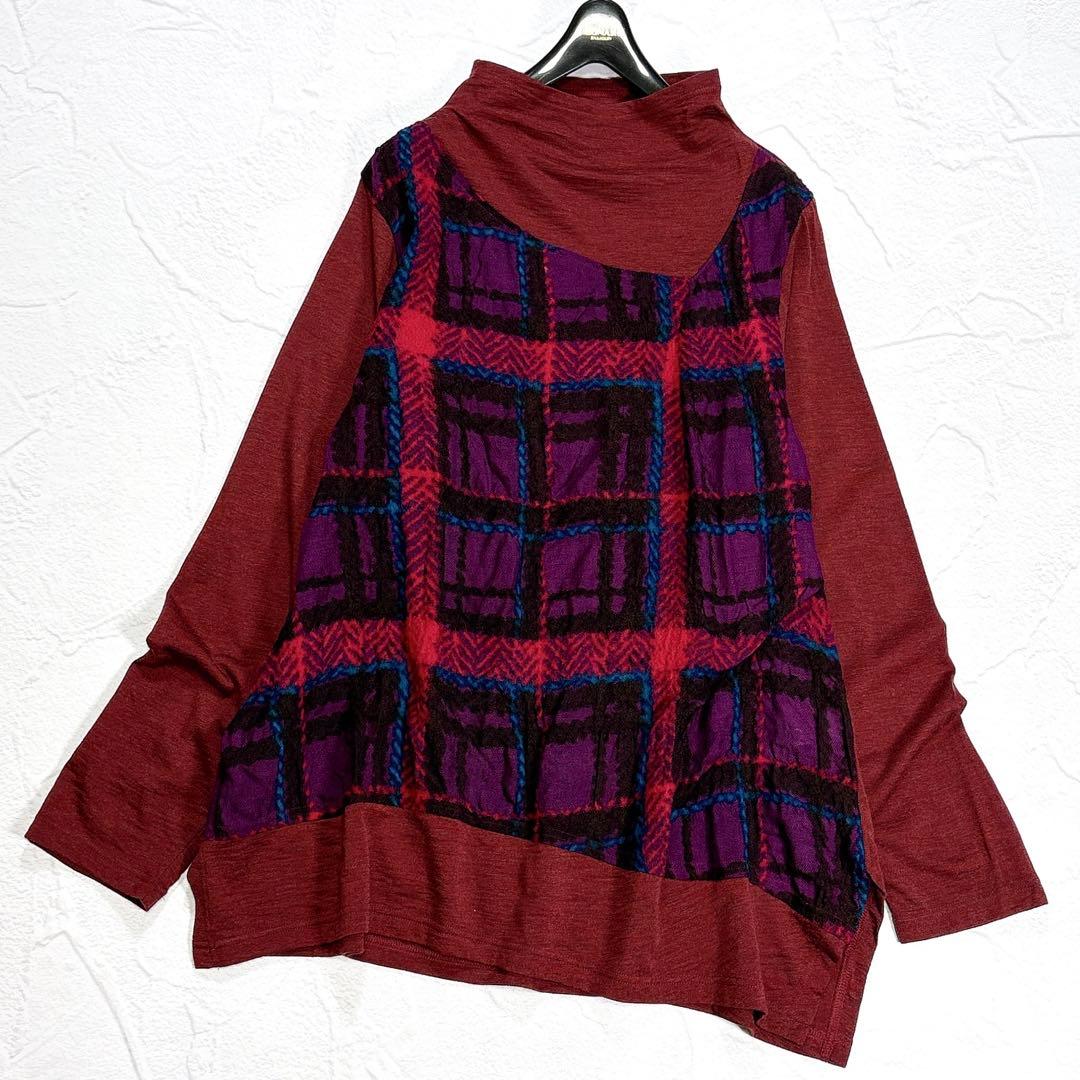 ✨美品✨慈雨　センソユニコ　チュニック　異素材切替　変形　ハイネック　ウール